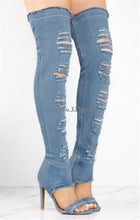 Load image into Gallery viewer, Fashion Open Toe Denim High Heel Boots