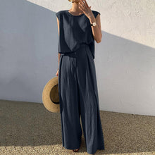 Load image into Gallery viewer, VONDA Fashion Women Palazzo Pant Sets De Mujer Crew Neck Tank Tops And Wide Leg Long Trousers Summer Sleeveless Suits Solid 2PCS