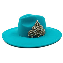 Load image into Gallery viewer, Fedora Hat and Bag Two Piece Straw Green Premium Hat Elegant Women's Jazz Cap Pearl Accessories Big Brim 2022 New Panama Fedoras