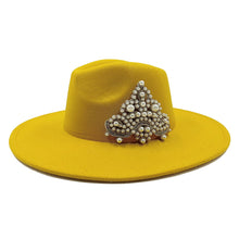 Load image into Gallery viewer, Fedora Hat and Bag Two Piece Straw Green Premium Hat Elegant Women's Jazz Cap Pearl Accessories Big Brim 2022 New Panama Fedoras