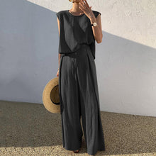 Load image into Gallery viewer, VONDA Fashion Women Palazzo Pant Sets De Mujer Crew Neck Tank Tops And Wide Leg Long Trousers Summer Sleeveless Suits Solid 2PCS