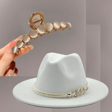 Load image into Gallery viewer, Fedora Hat and Bag Two Piece Straw Green Premium Hat Elegant Women's Jazz Cap Pearl Accessories Big Brim 2022 New Panama Fedoras