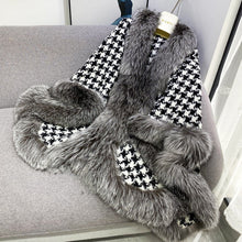 Load image into Gallery viewer, Fashion Houndstooth Knitted Cloak with Faux Fur Trim
