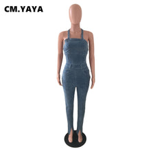 Load image into Gallery viewer, Fashion Denim Lace Up Open Back Pencil Romper
