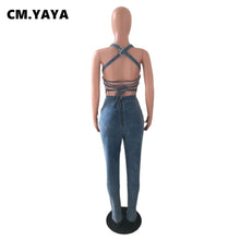 Load image into Gallery viewer, Fashion Denim Lace Up Open Back Pencil Romper
