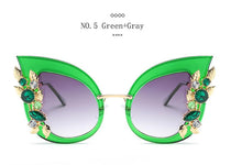 Load image into Gallery viewer, New Fashion Green Diamond Oversized Sunglasses Women Designer Luxury Cat Eye Sunglasses Transparent Frame Vintage Shades 0067
