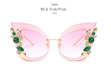 Load image into Gallery viewer, New Fashion Green Diamond Oversized Sunglasses Women Designer Luxury Cat Eye Sunglasses Transparent Frame Vintage Shades 0067
