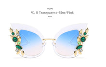 Load image into Gallery viewer, New Fashion Green Diamond Oversized Sunglasses Women Designer Luxury Cat Eye Sunglasses Transparent Frame Vintage Shades 0067
