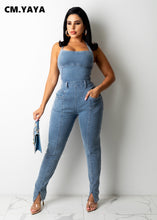 Load image into Gallery viewer, Fashion Denim Lace Up Open Back Pencil Romper
