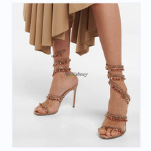 Load image into Gallery viewer, 2022 New Women Snake-like Sandals Chandelier Embellished Satin Sandals Ankle Straps Shimmering Crystals Summer Shoes Handmade
