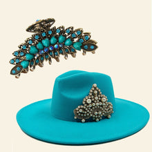Load image into Gallery viewer, Fedora Hat and Bag Two Piece Straw Green Premium Hat Elegant Women&#39;s Jazz Cap Pearl Accessories Big Brim 2022 New Panama Fedoras
