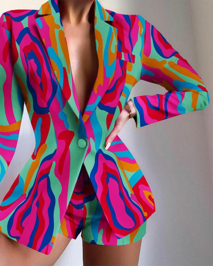 Fashion Single Button Blazer And Shorts Set