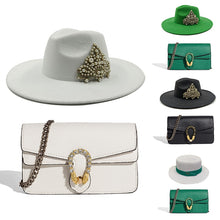 Load image into Gallery viewer, Fedora Hat and Bag Two Piece Straw Green Premium Hat Elegant Women&#39;s Jazz Cap Pearl Accessories Big Brim 2022 New Panama Fedoras
