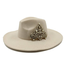 Load image into Gallery viewer, Fedora Hat and Bag Two Piece Straw Green Premium Hat Elegant Women&#39;s Jazz Cap Pearl Accessories Big Brim 2022 New Panama Fedoras
