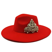 Load image into Gallery viewer, Fedora Hat and Bag Two Piece Straw Green Premium Hat Elegant Women&#39;s Jazz Cap Pearl Accessories Big Brim 2022 New Panama Fedoras
