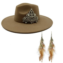 Load image into Gallery viewer, Fedora Hat and Bag Two Piece Straw Green Premium Hat Elegant Women&#39;s Jazz Cap Pearl Accessories Big Brim 2022 New Panama Fedoras
