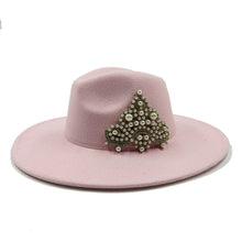 Load image into Gallery viewer, Fedora Hat and Bag Two Piece Straw Green Premium Hat Elegant Women&#39;s Jazz Cap Pearl Accessories Big Brim 2022 New Panama Fedoras
