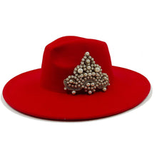 Load image into Gallery viewer, Fedora Hat and Bag Two Piece Straw Green Premium Hat Elegant Women&#39;s Jazz Cap Pearl Accessories Big Brim 2022 New Panama Fedoras
