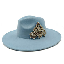 Load image into Gallery viewer, Fedora Hat and Bag Two Piece Straw Green Premium Hat Elegant Women&#39;s Jazz Cap Pearl Accessories Big Brim 2022 New Panama Fedoras
