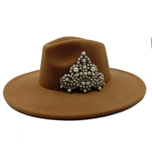 Load image into Gallery viewer, Fedora Hat and Bag Two Piece Straw Green Premium Hat Elegant Women&#39;s Jazz Cap Pearl Accessories Big Brim 2022 New Panama Fedoras
